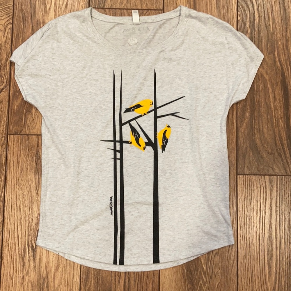 Marüshka hand printed Goldfinch top, Ladies size M